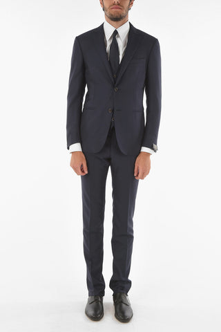 Pinstriped Virgin Wool CERIMONY ACADEMY 3-piece Suit with Peak Lapel