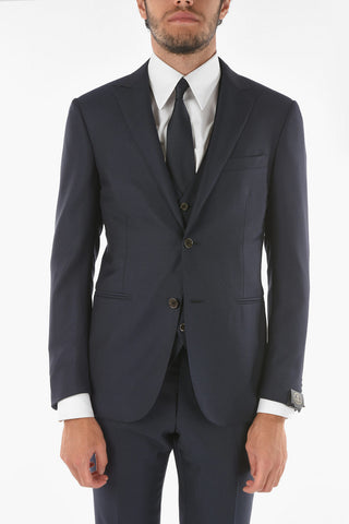 Pinstriped Virgin Wool CERIMONY ACADEMY 3-piece Suit with Peak Lapel