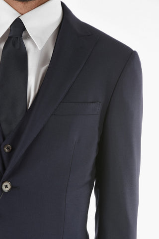 Pinstriped Virgin Wool CERIMONY ACADEMY 3-piece Suit with Peak Lapel