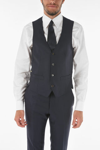 Pinstriped Virgin Wool CERIMONY ACADEMY 3-piece Suit with Peak Lapel