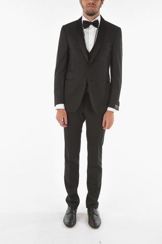 Virgin Wool CERIMONY ACADEMY 3-piece Suit with Satin Shawl Lapel