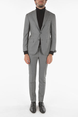 Virgin Wool ACADEMY Suit with Bird's Eye Pattern