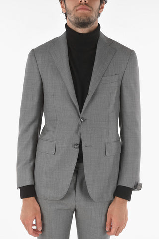 Virgin Wool ACADEMY Suit with Bird's Eye Pattern