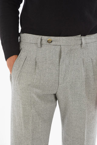 PRESTIGE Houndstooth Patterned RAVAL Chino Pants with Double Pleat