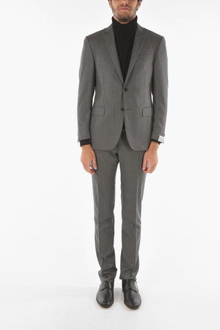 Virgin Wool ACADEMY Suit with Unbalanced Stripe Pattern