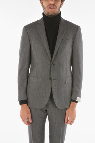 Virgin Wool ACADEMY Suit with Unbalanced Stripe Pattern