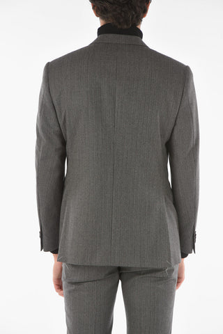 Virgin Wool ACADEMY Suit with Unbalanced Stripe Pattern