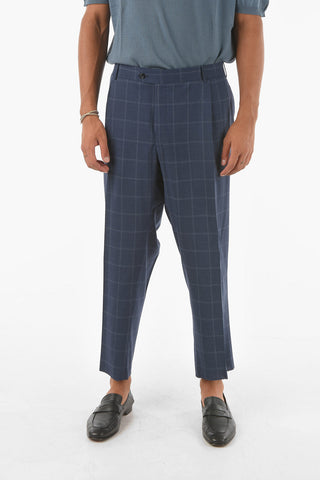 Virgin Wool Windowpane Checkered LEADER Pants with Single Pleat