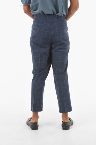 Virgin Wool Windowpane Checkered LEADER Pants with Single Pleat