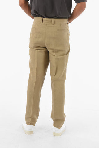 ID Flax Silk Double-pleated Pants with Waist Drawstring