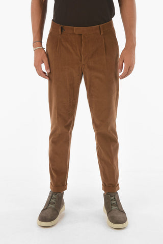 ZZEGNA cuffed hem single pleat corduroy pants