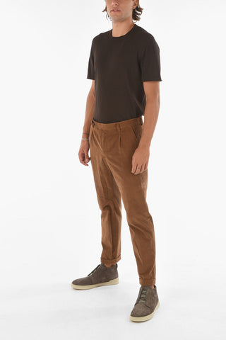 ZZEGNA cuffed hem single pleat corduroy pants