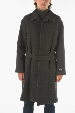 Z ZEGNA Belted Striped Wool Coat