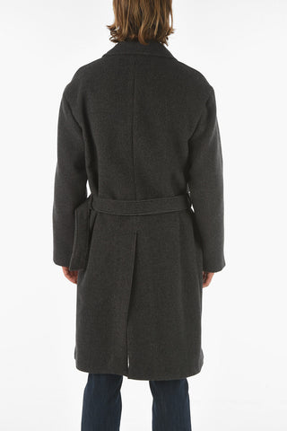 Z ZEGNA Belted Striped Wool Coat