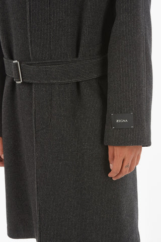 Z ZEGNA Belted Striped Wool Coat