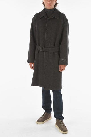 Z ZEGNA Belted Striped Wool Coat