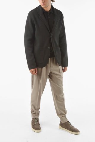ZZEGNA Knitted 2 Buttons V-Neck Blazer
