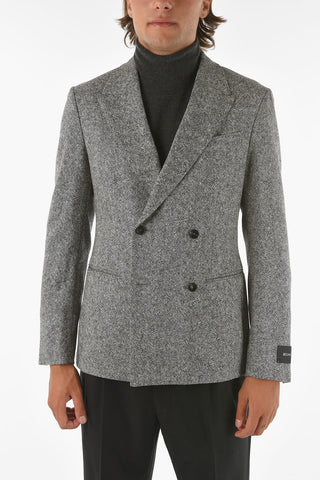 ZZEGNA Double-breasted Wool Blazer with Notch Lapel
