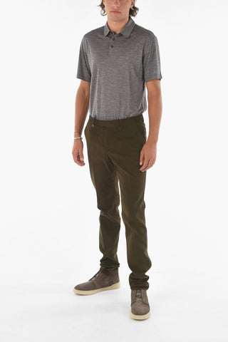 ZZEGNA pantaloni in cotone stretch con passanti