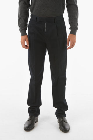 stretch cotton double pleat pants