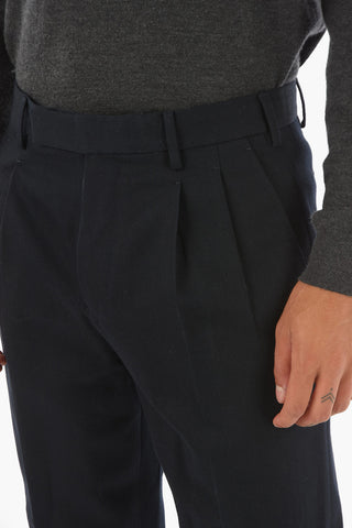 stretch cotton double pleat pants