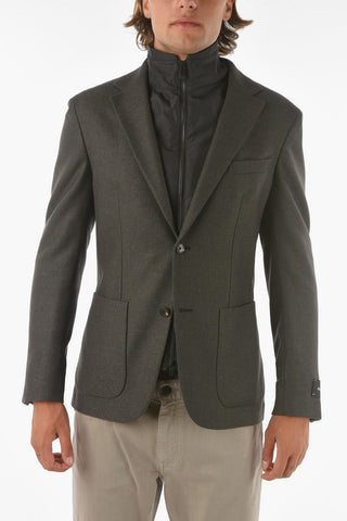 ZZEGNA Wool Blend Blazer with Removable Chest Piece