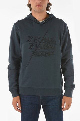 ZZEGNA Cotton Hoodie with Embossed Logo