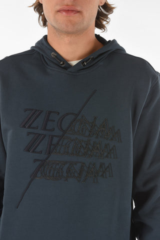 ZZEGNA Cotton Hoodie with Embossed Logo