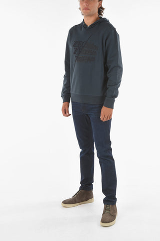 ZZEGNA Cotton Hoodie with Embossed Logo