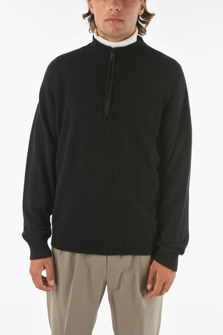 ZZEGNA Half Front Zip Cashmere Sweater with Ribbed Details