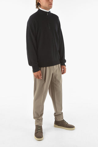 ZZEGNA Half Front Zip Cashmere Sweater with Ribbed Details