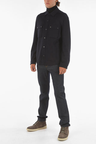 double breast pocket wool overshirt