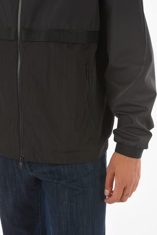 Double Layered Windbreaker with Logoed Contrasting Band