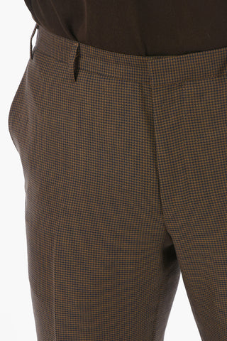 CC COLLECTION Pantaloni Chino REWARD in Lana Vergine con Motivo in Pied de Poule