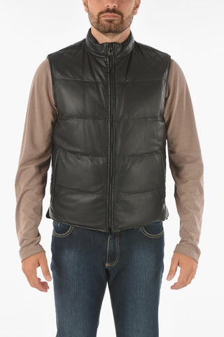 ID reversible sleeveless leather down jacket