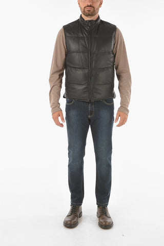 ID reversible sleeveless leather down jacket