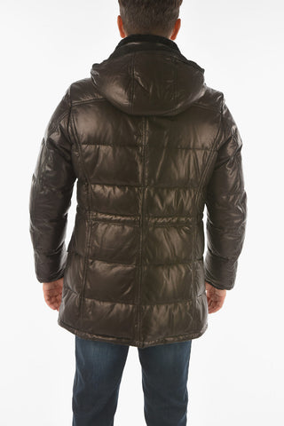 Piumino in pelle con cappuccio removibile