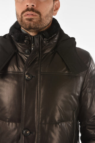 Piumino in pelle con cappuccio removibile