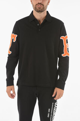 Long-sleeve Polo T-shirt with Logo Patches