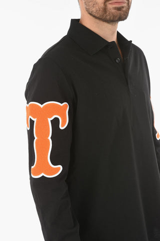 Long-sleeve Polo T-shirt with Logo Patches