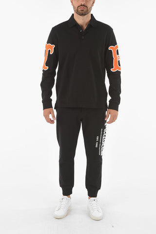 Long-sleeve Polo T-shirt with Logo Patches