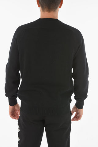 Wool Sweater with Leopard Patterned Logo Patches