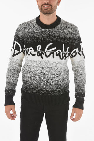 Braided Wool Crewneck Sweater with Embossed Logo