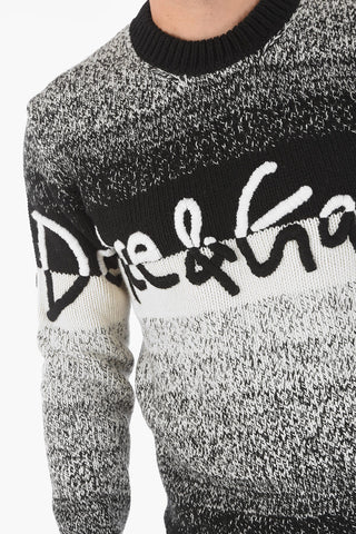Braided Wool Crewneck Sweater with Embossed Logo