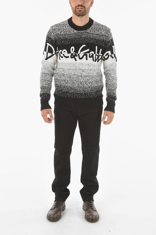 Braided Wool Crewneck Sweater with Embossed Logo