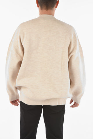 Wool Blend V-neck Sweater with Embroidered Logo