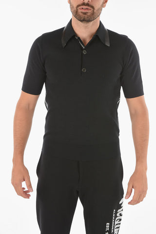 Silk Blend Polo T-shirt with Logoed Contrasting Bands