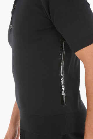 Silk Blend Polo T-shirt with Logoed Contrasting Bands