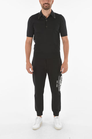 Silk Blend Polo T-shirt with Logoed Contrasting Bands