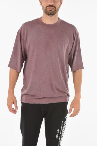 Knit Crewneck T-shirt with Logo Embroidery